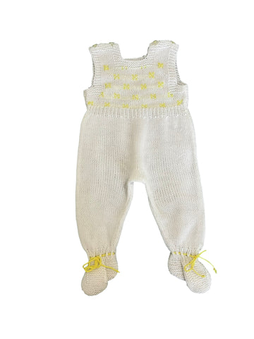 Combinaison tricot blanc et jaune - 3 mois