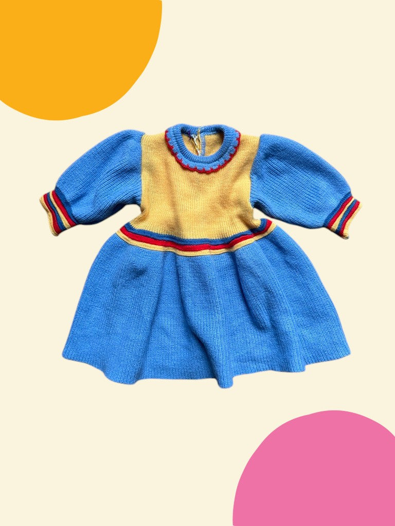 Robe tricot bleu et jaune - 3 mois