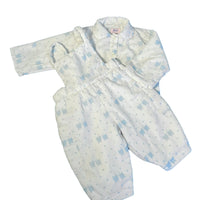 Ensemble molletonné chat bleu et blanc - 12 mois