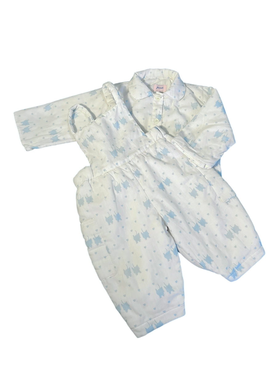 Ensemble molletonné chat bleu et blanc - 12 mois