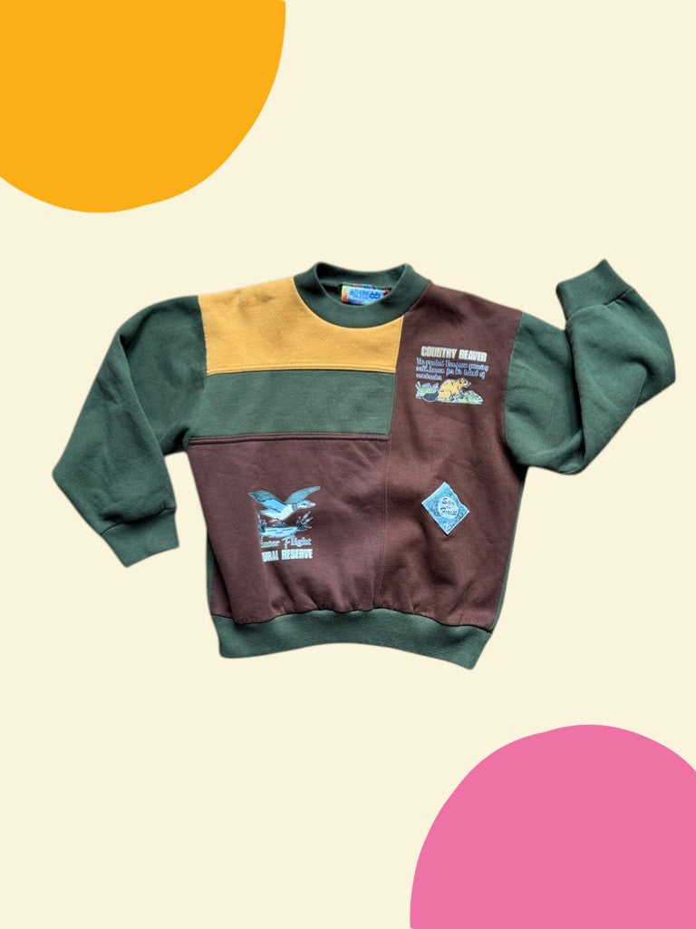 Sweat forêt colorblock vert et marron - 10 ans