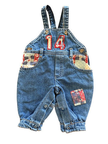 Salopette en jean patchwork - 6 mois