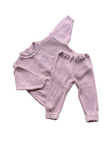 Ensemble tricot rose brodé - 18 mois