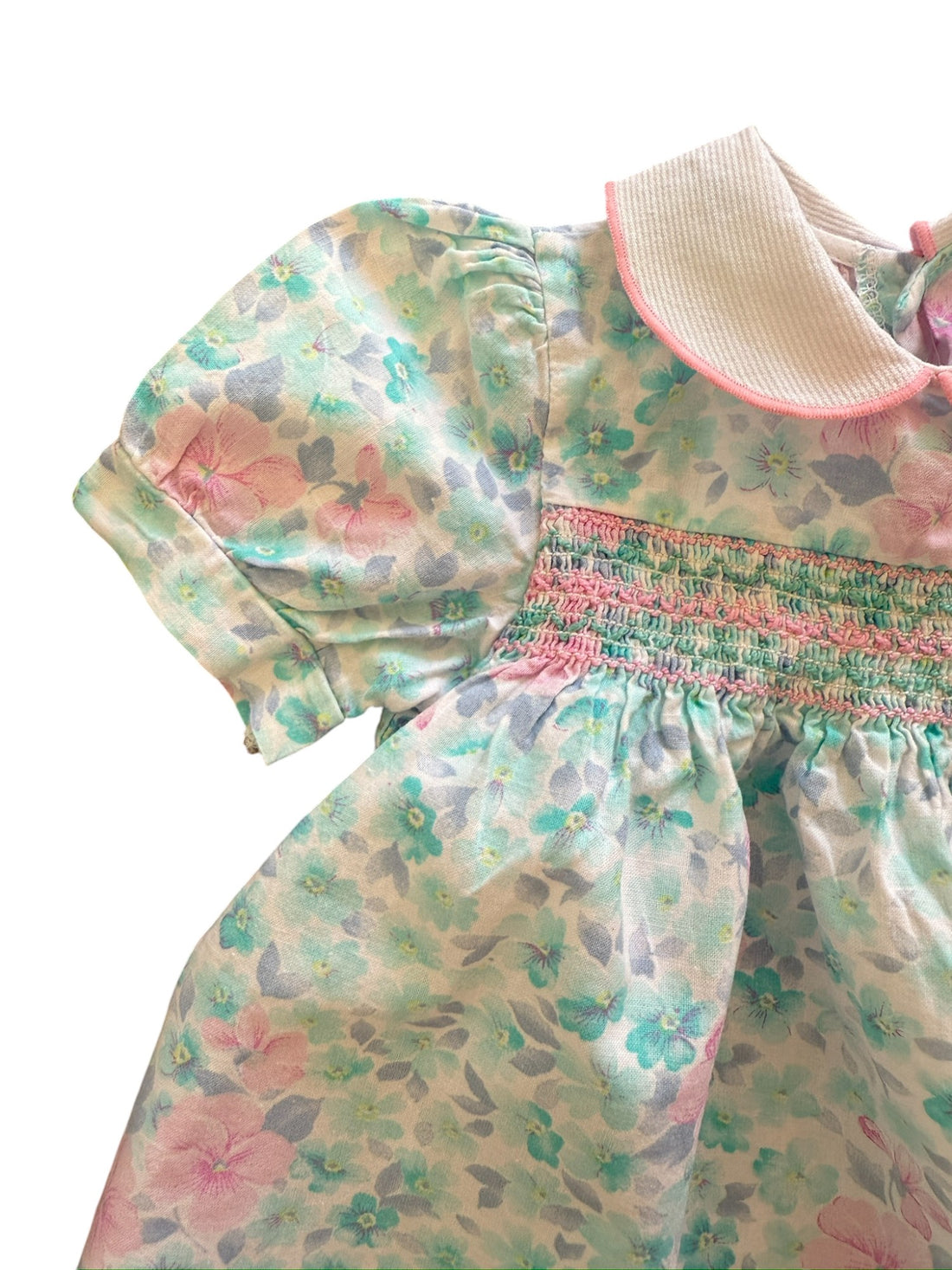 Robe smockée fleurie rose et bleue - 6 mois