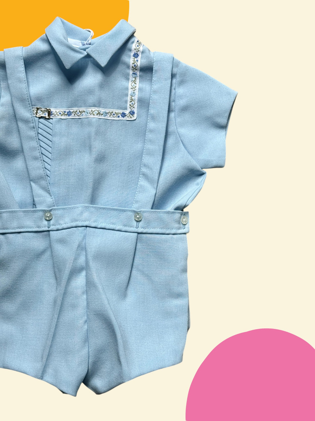 Ensemble bleue liseré brodé années 60/70- 12 mois