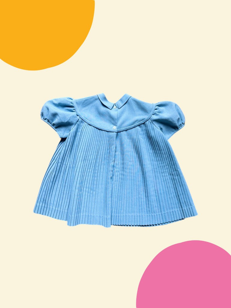Robe ancienne plissée bleue - 12/18 mois