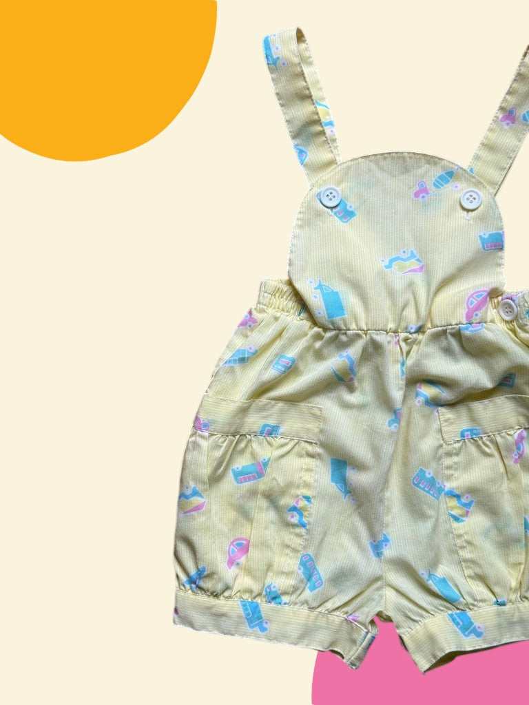 Salopette short imprimée à fines rayures jaune - 6 mois