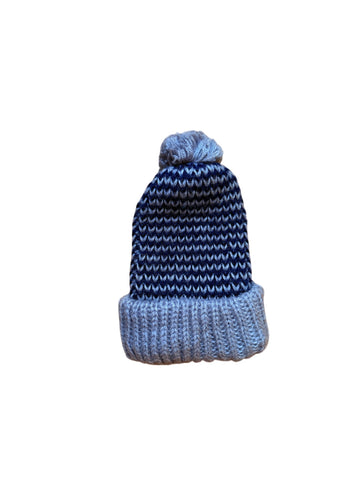 Bonnet rayé bleu et gris - 1/2 ans