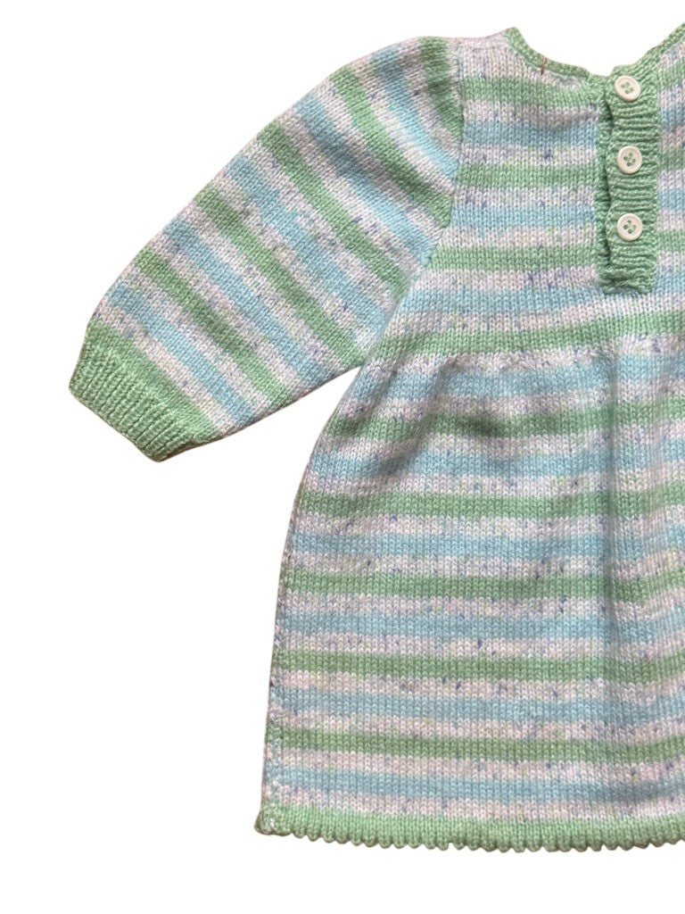 Robe tricot rayée verte - 3 mois