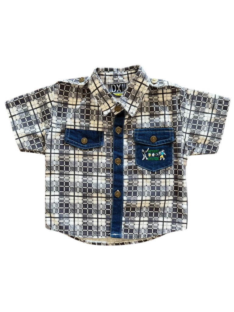 Chemisette denim carreaux sport - 24 mois