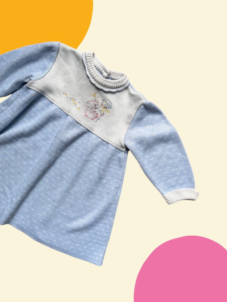 Robe tricot enfant lapin bleu et blanc - 18 mois