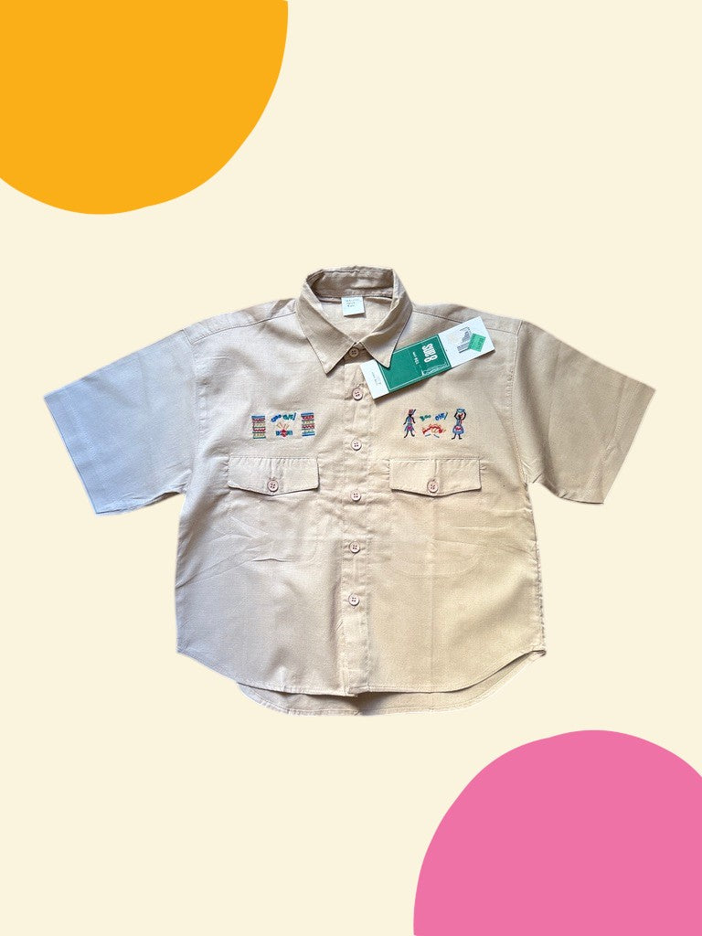 Chemisette broderies afrique beige 2 - 8 ans