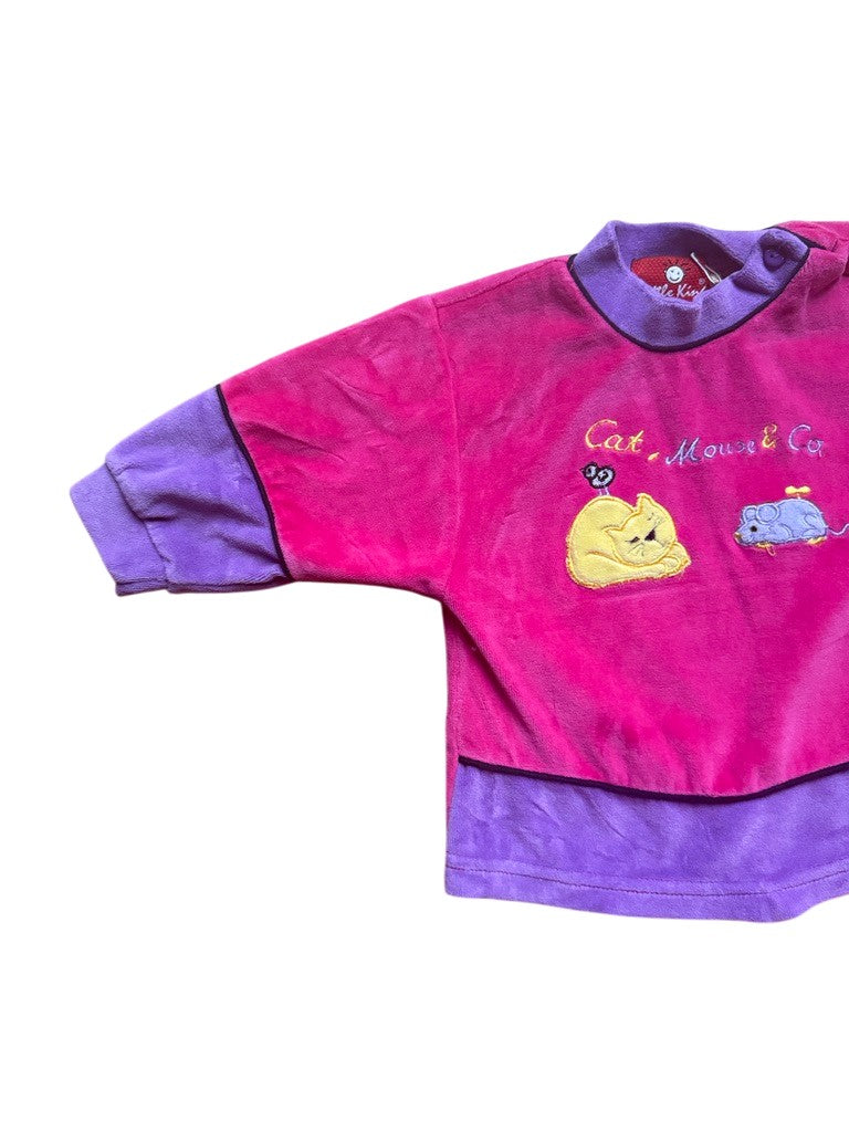 Robe pull velours chat et souris rose - 6 mois