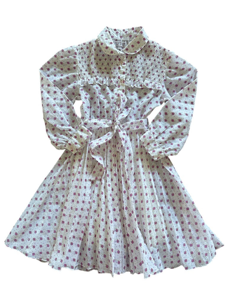 Robe plissée fleurs roses - 4/5 ans