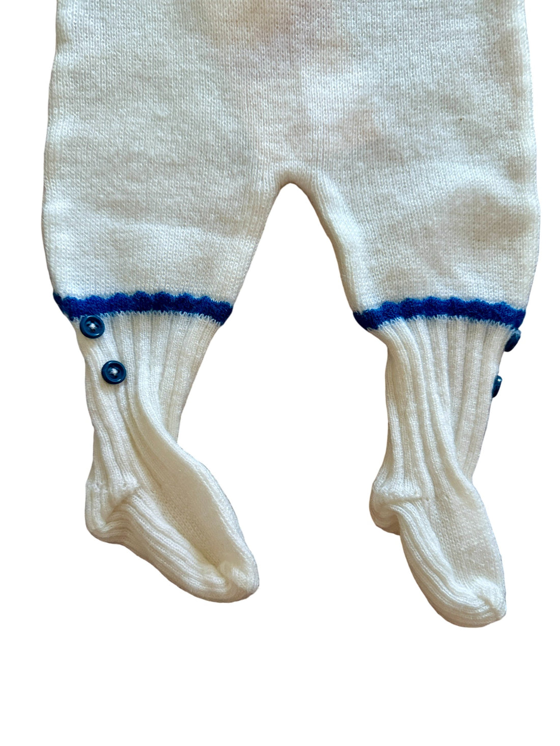 Pantalon tricot blanc liseré bleu - 0/3 mois