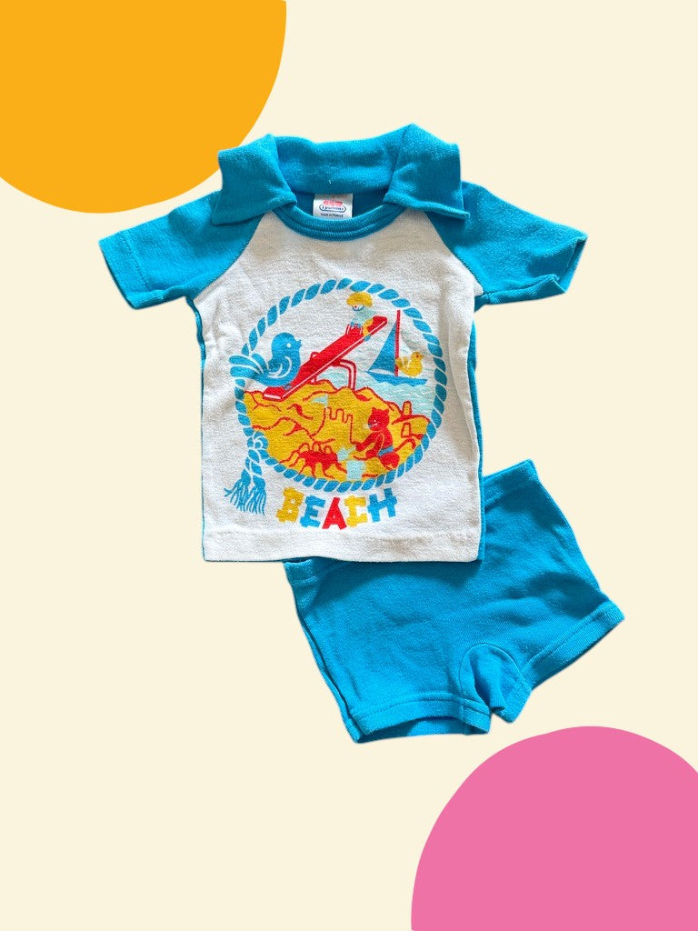 Ensemble court bleu plage - 6 mois