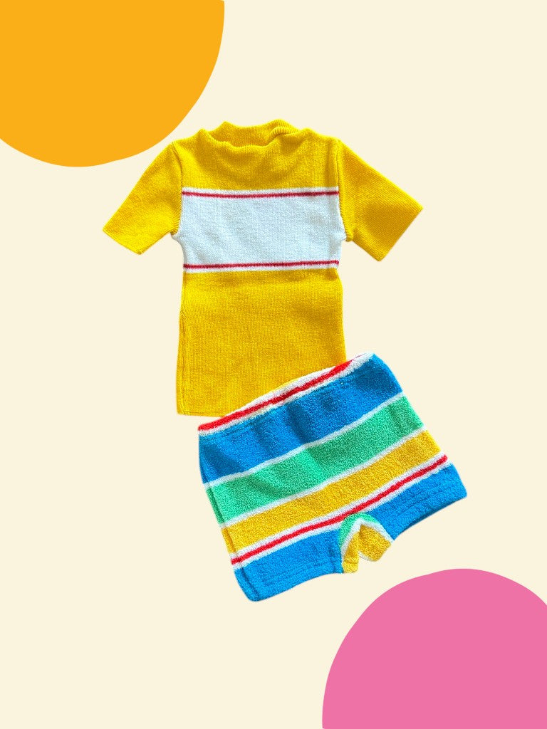 Ensemble t-shirt maille jaune + short rayé éponge plage - 6 mois
