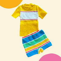 Ensemble t-shirt maille jaune + short rayé éponge plage - 6 mois