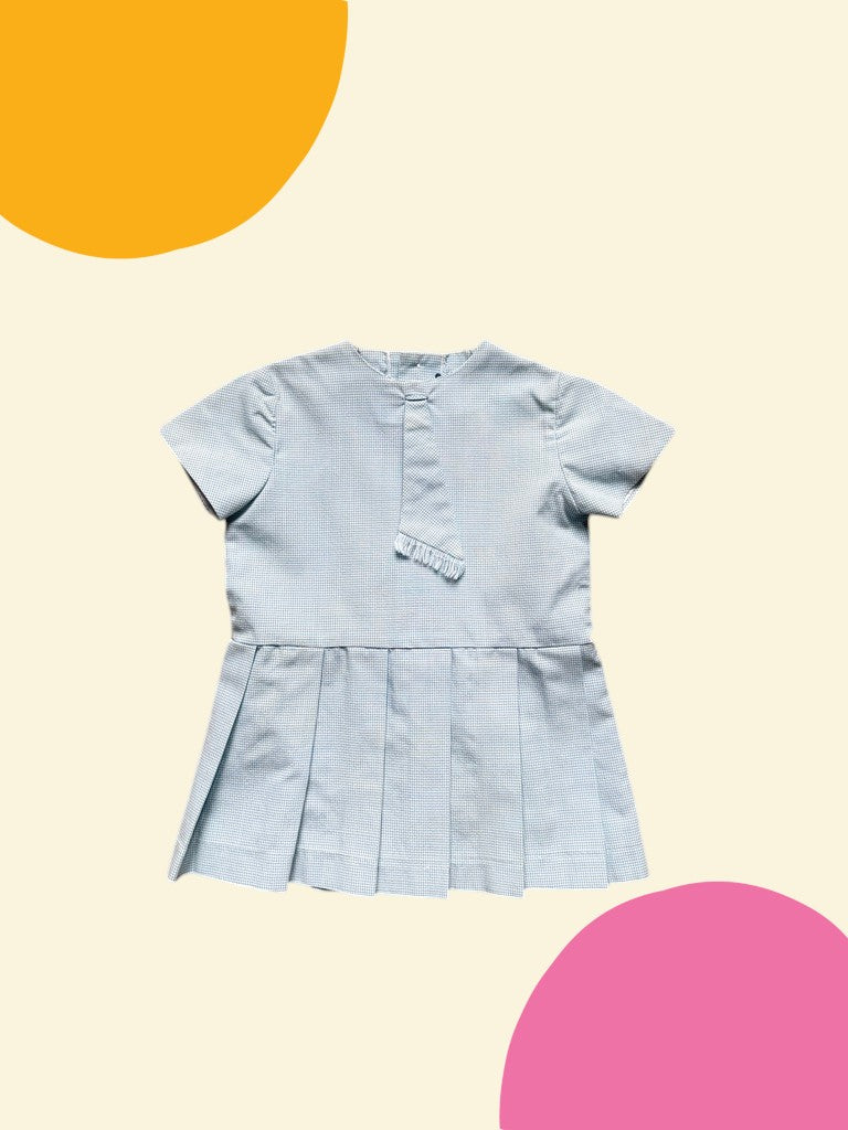 Robe pied de poule bleue années 60 - 24 mois