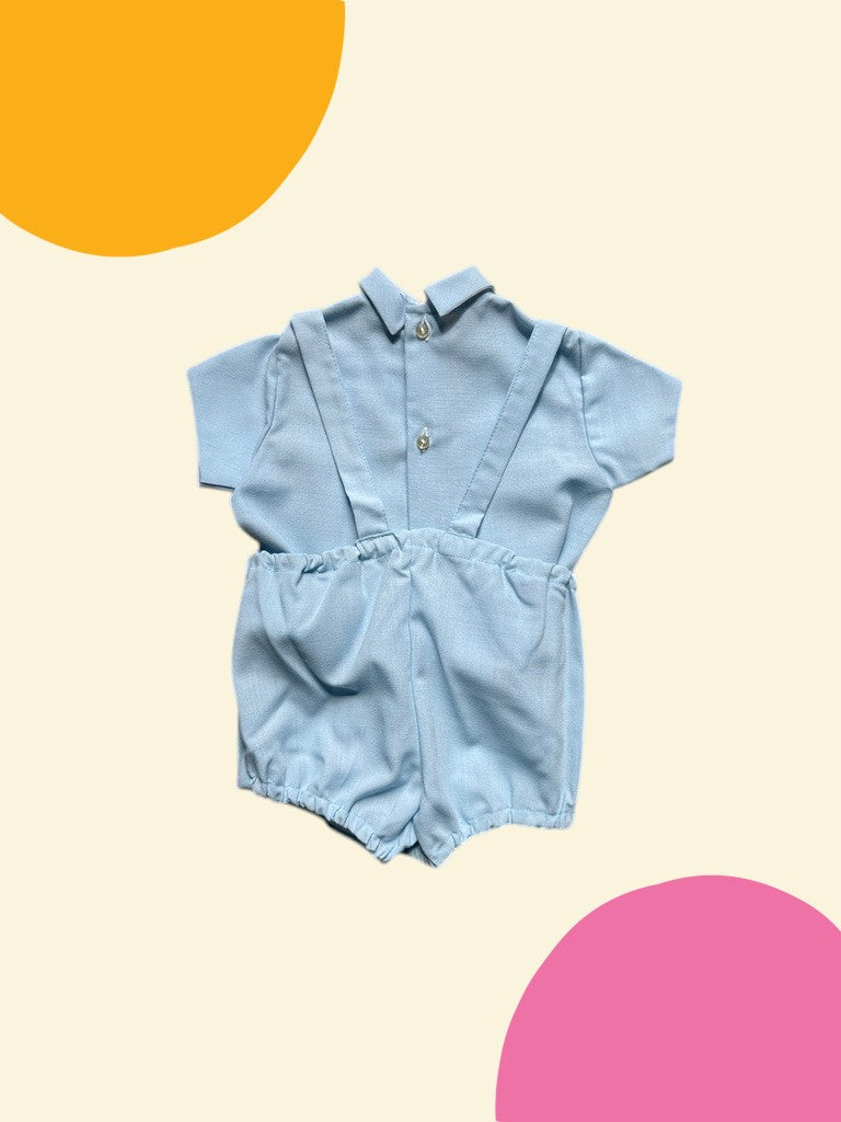 Ensemble bleue liseré brodé années 60/70- 12 mois