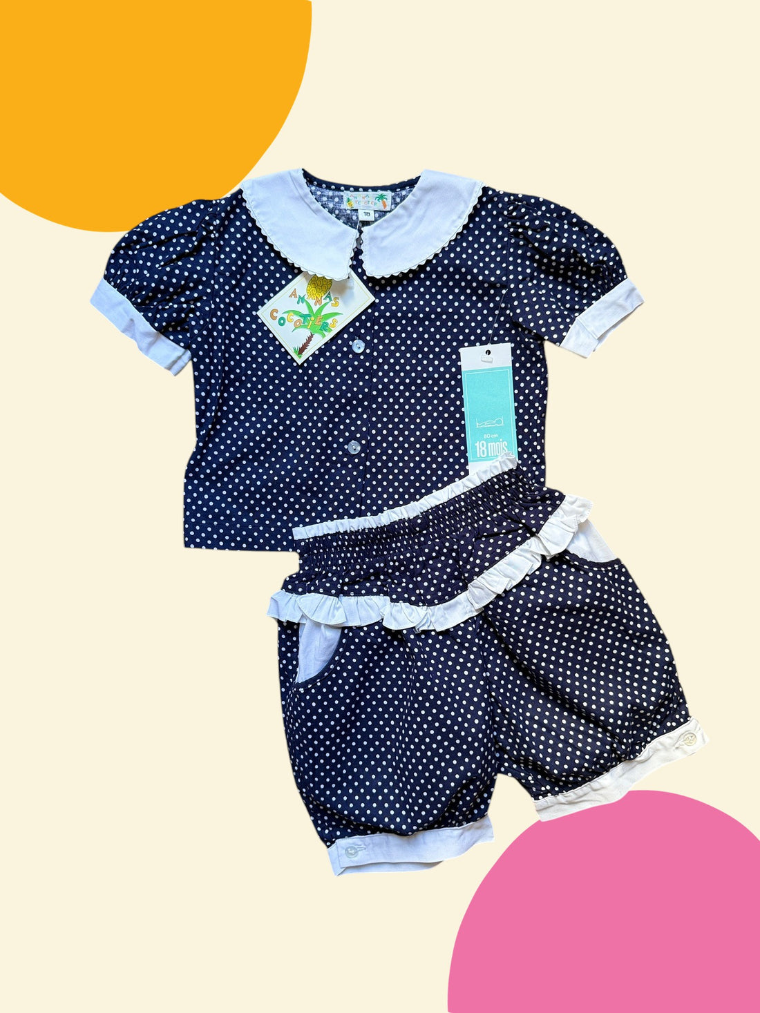 Ensemble chemisier + short pois marine - 18 mois