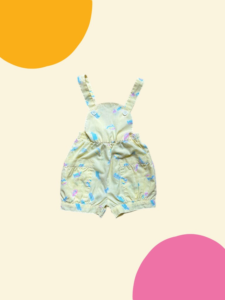 Salopette short imprimée à fines rayures jaune - 6 mois