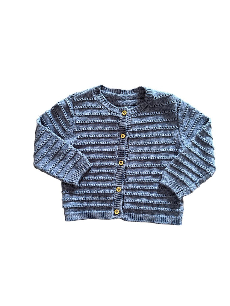 Gilet maille ajourée bleu - 12 mois