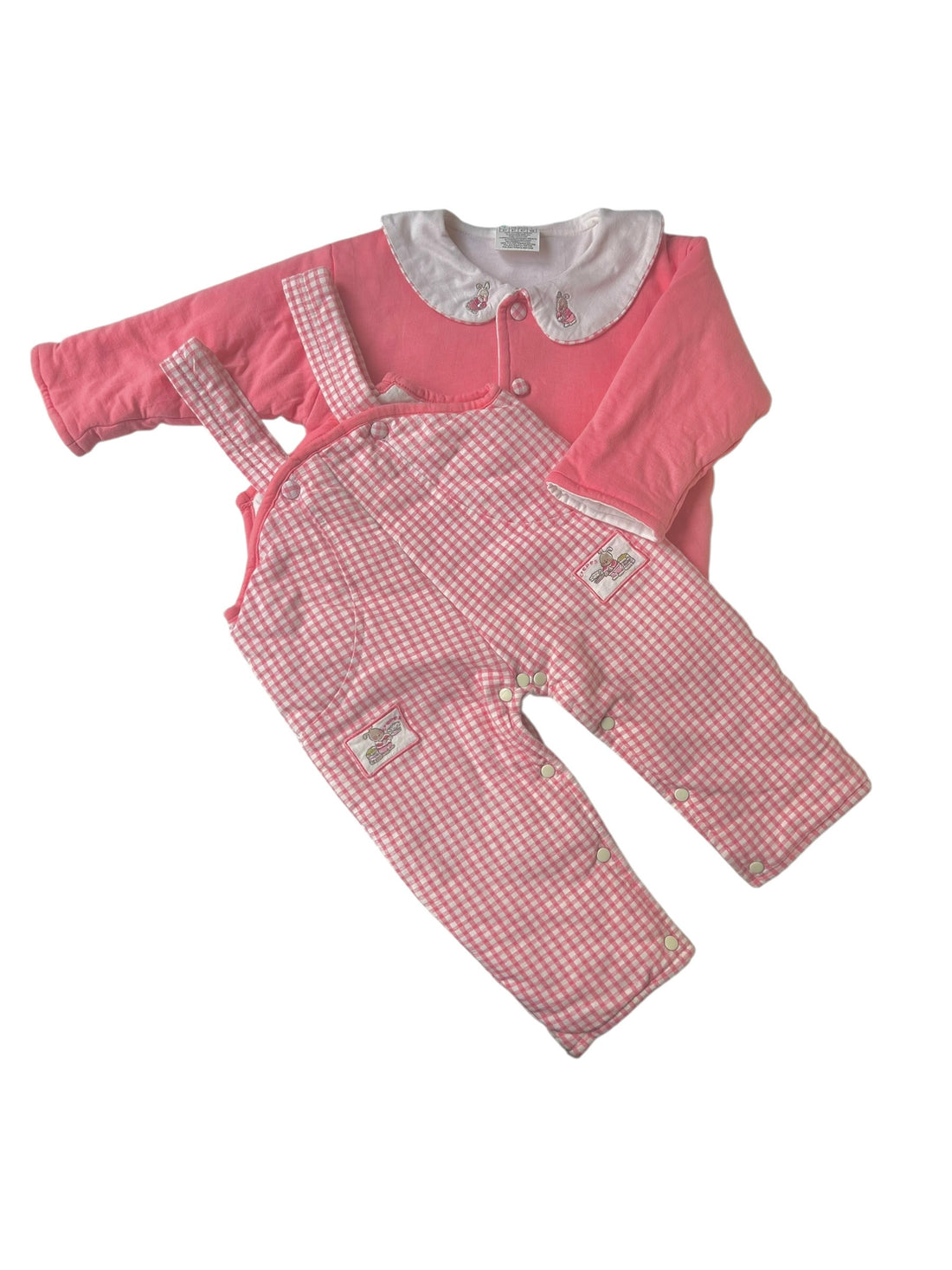 Ensemble gilet + salopette rose - 6 mois
