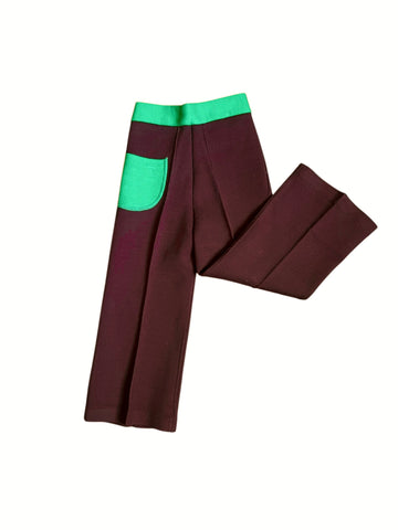 Pantalon 70's marron et vert - 3 ans