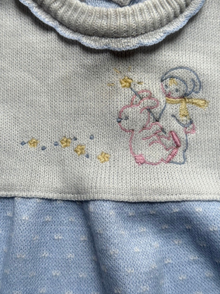 Robe tricot enfant lapin bleu et blanc - 18 mois