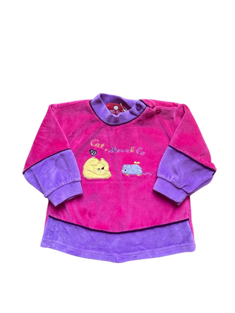 Robe pull velours chat et souris rose - 6 mois