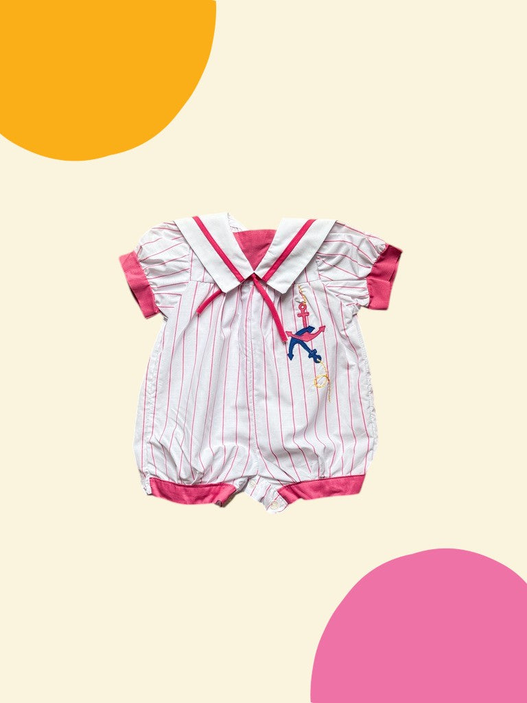 Combinaison marinière rose encre - 6 mois