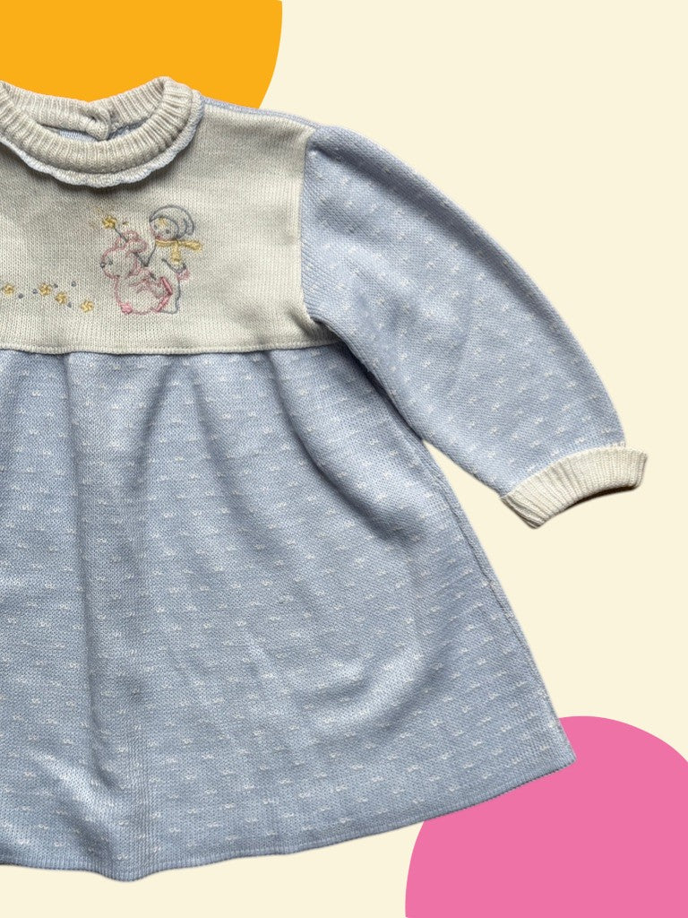 Robe tricot enfant lapin bleu et blanc - 18 mois