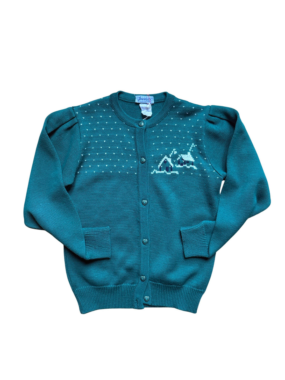 Pull jacquard vert avec laine - 12 ans