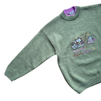 Pull vert montagnard fleurs brodées - 8/10 ans