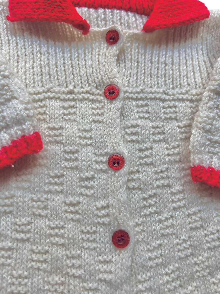 Combinaison tricot écru et rouge - 3 mois