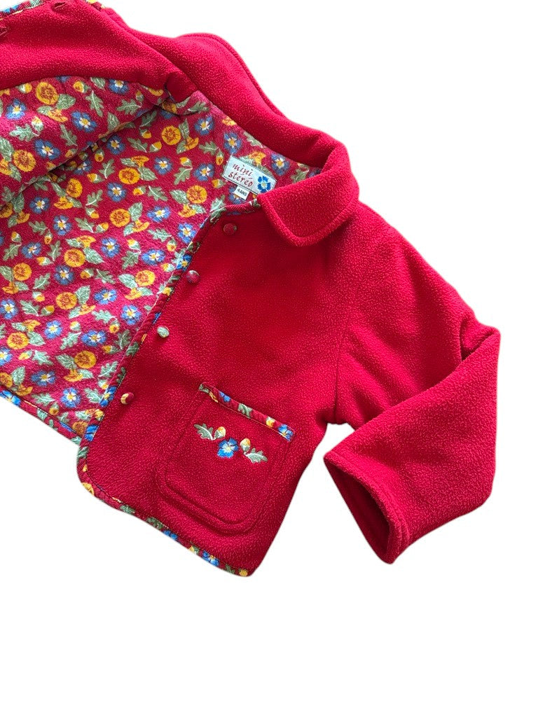 Veste polaire fleurie rouge - 4 ans