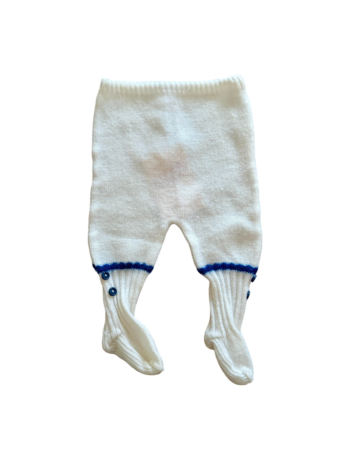 Pantalon tricot blanc liseré bleu - 0/3 mois