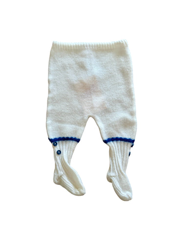 Pantalon tricot blanc liseré bleu - 0/3 mois