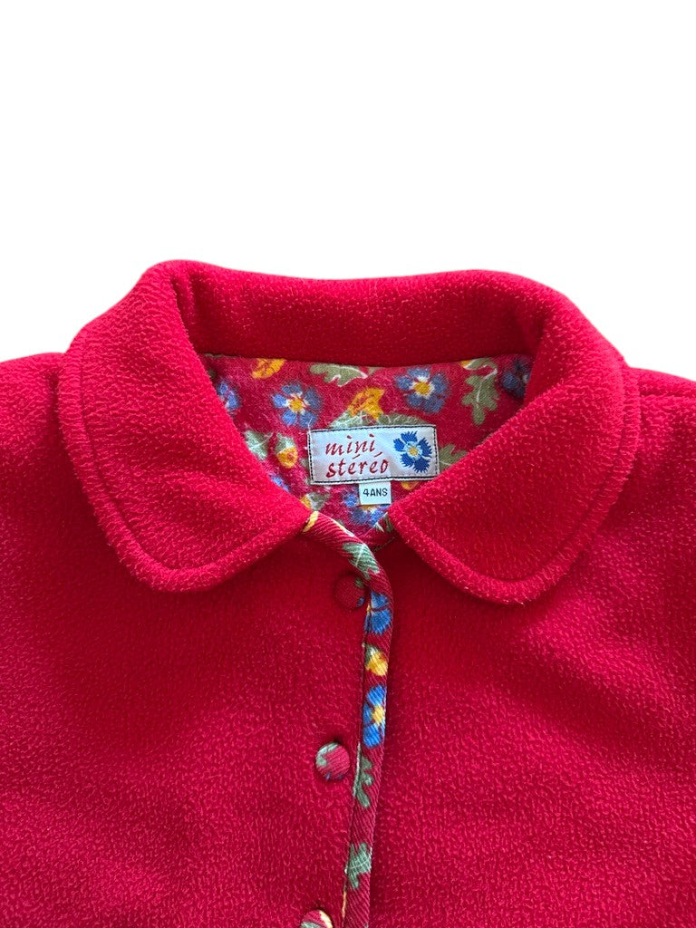 Veste polaire fleurie rouge - 4 ans