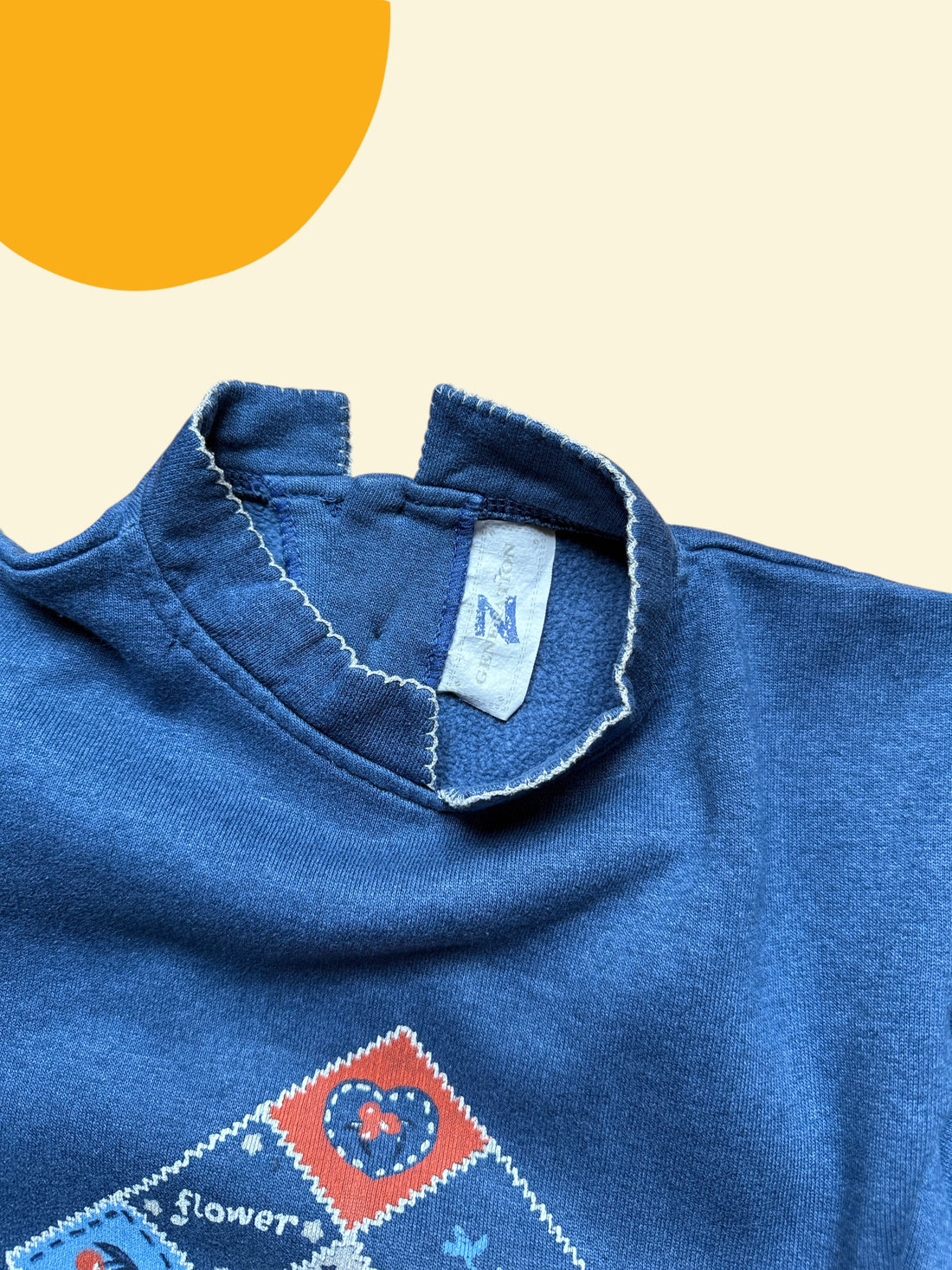 Sweat patchwork fleuri bleu jean - 6/8 ans