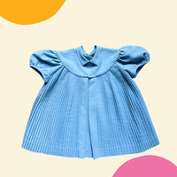 Robe ancienne plissée bleue - 12/18 mois