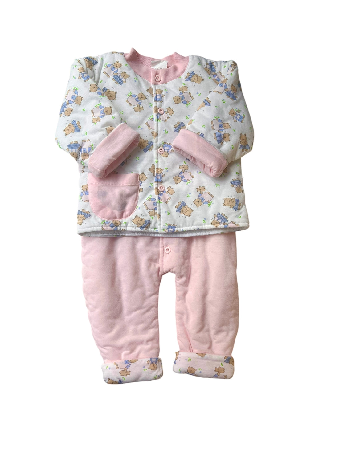 Ensemble gilet + combi nounours rose - 6 mois