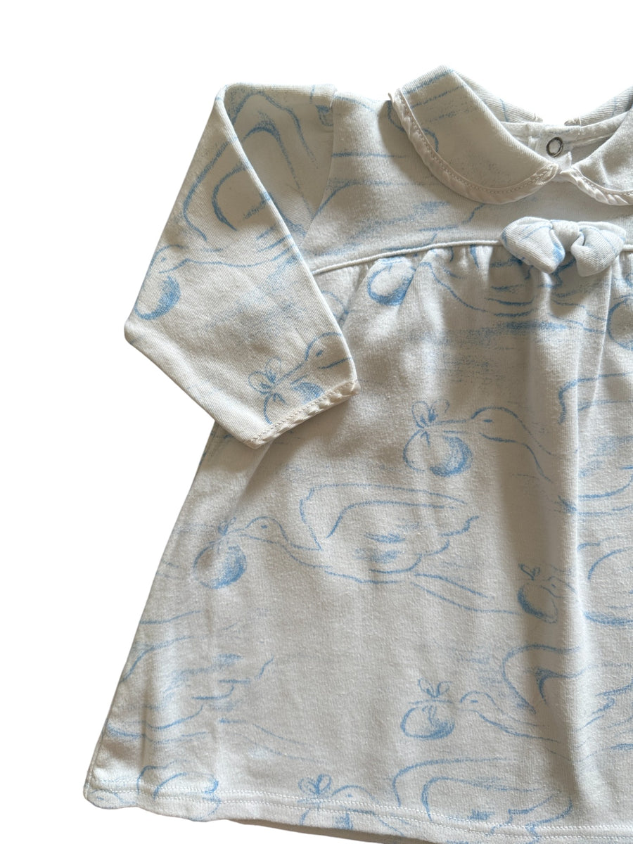 Robe molleton cigognes blanche - 12 mois