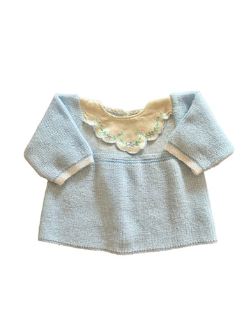 Pull bleu col satin brodé - 3 mois