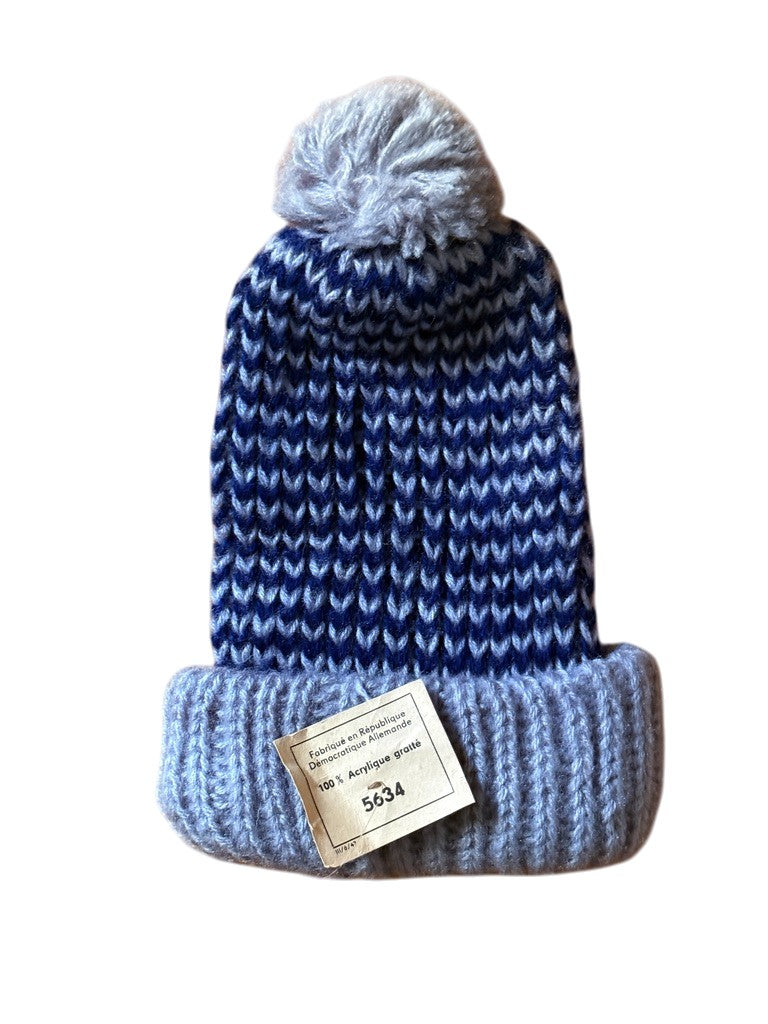 Bonnet rayé bleu et gris - 1/2 ans