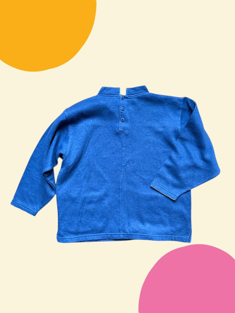 Sweat patchwork fleuri bleu jean - 6/8 ans