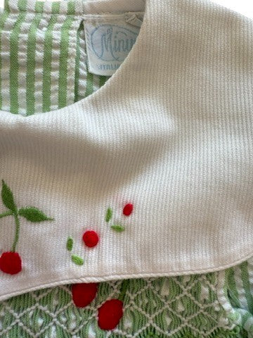 Combinaison verte seersucker cerises - 6 mois