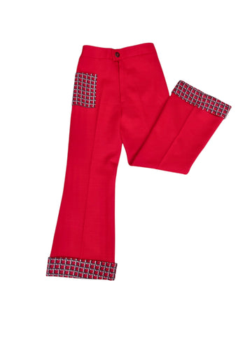 Pantalon 70's poche jacquard rouge - 6/7 ans
