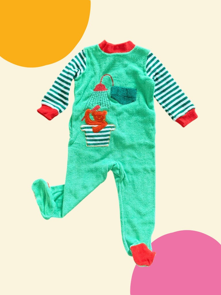 Pyjama rayé vert ours bain - 12 mois